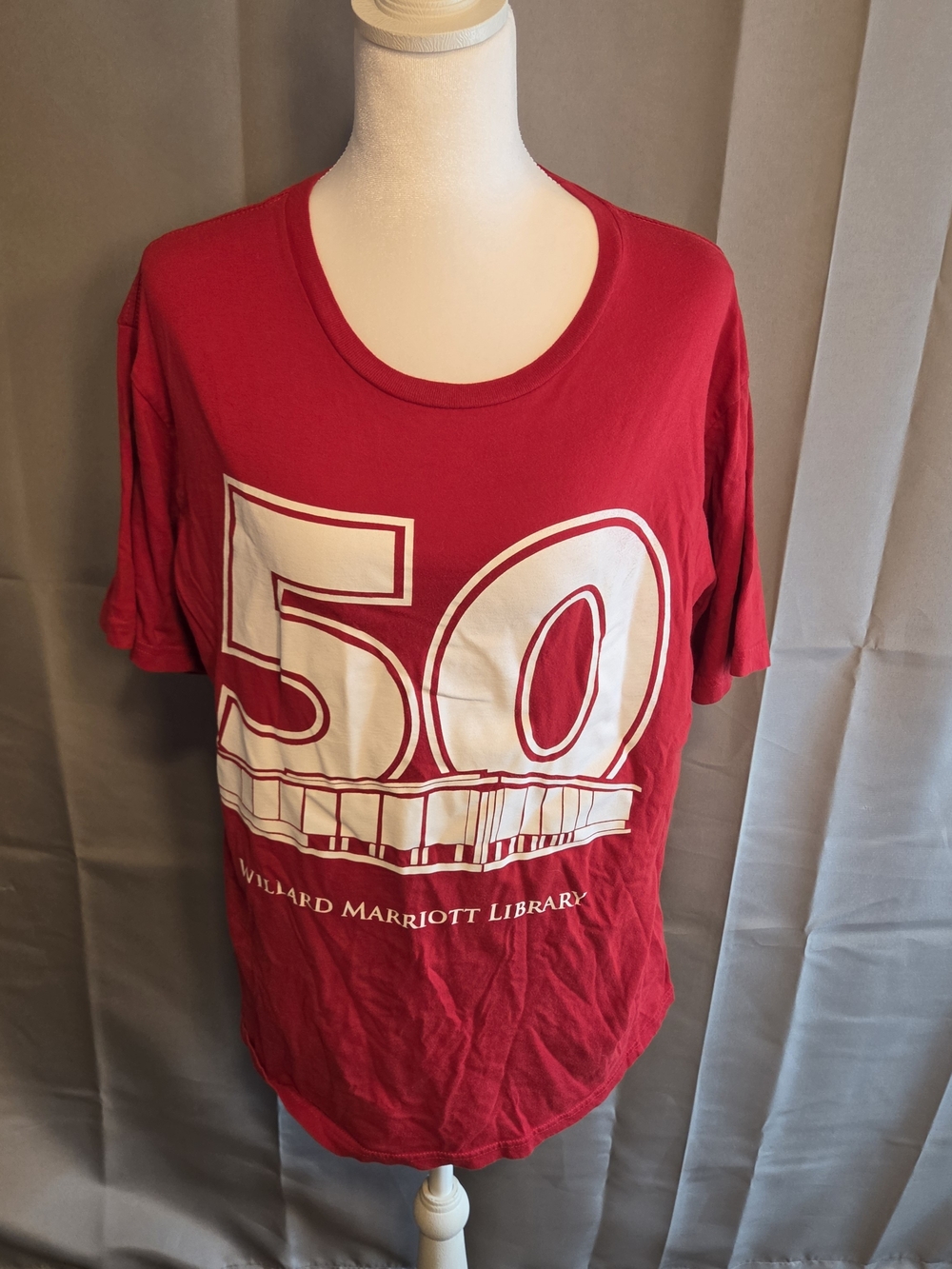 District Red Kids Short Sleeve Tee with White 50 Graphic